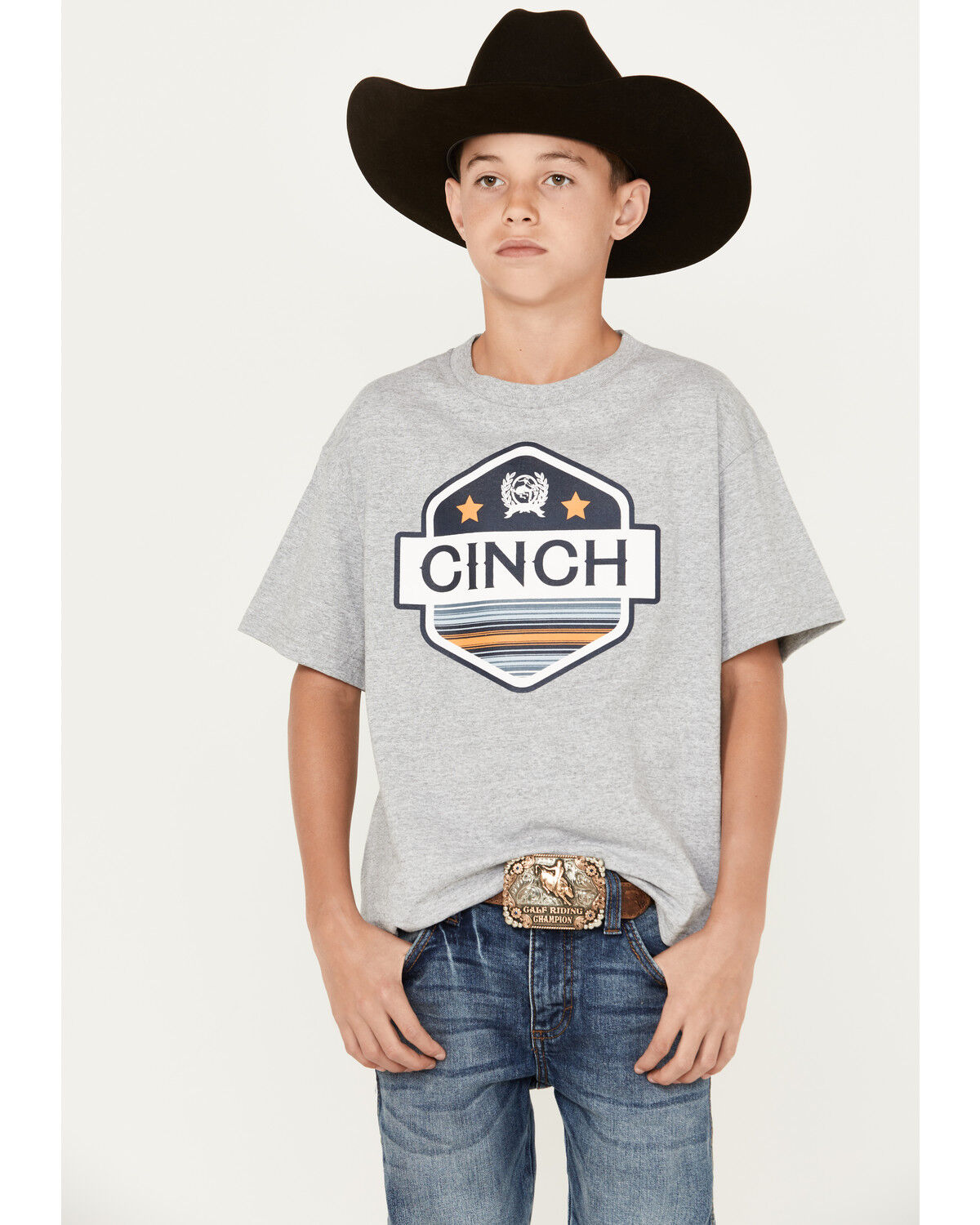 Image #1 - Cinch Boys' Logo Short Sleeve Graphic T-Shirt, Grey, hi-res