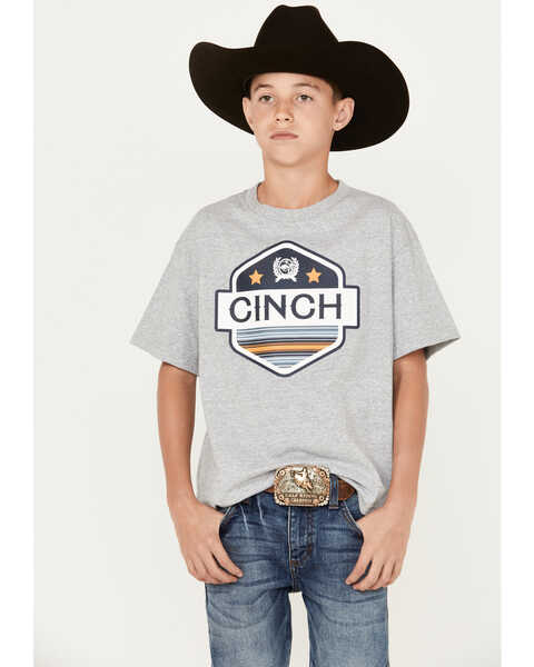 Cinch Boys' Logo Short Sleeve Graphic T-Shirt, Grey, hi-res