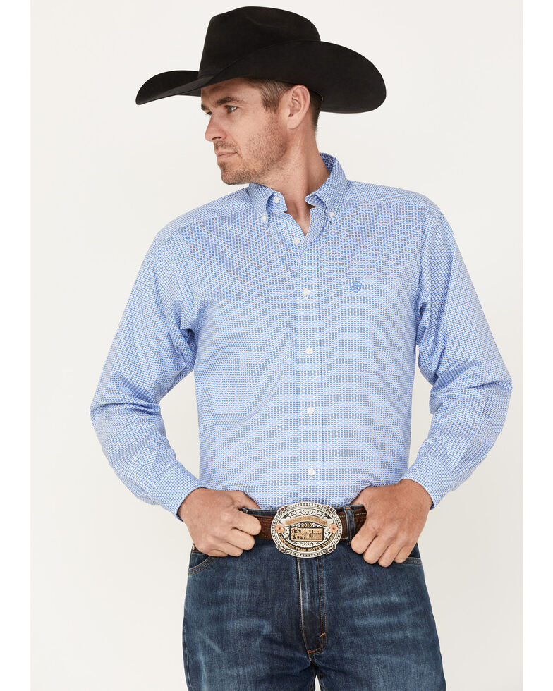Ariat Men's Nory Stretch Geo Print Button-Down Western Shirt - Tall , Light Blue, hi-res