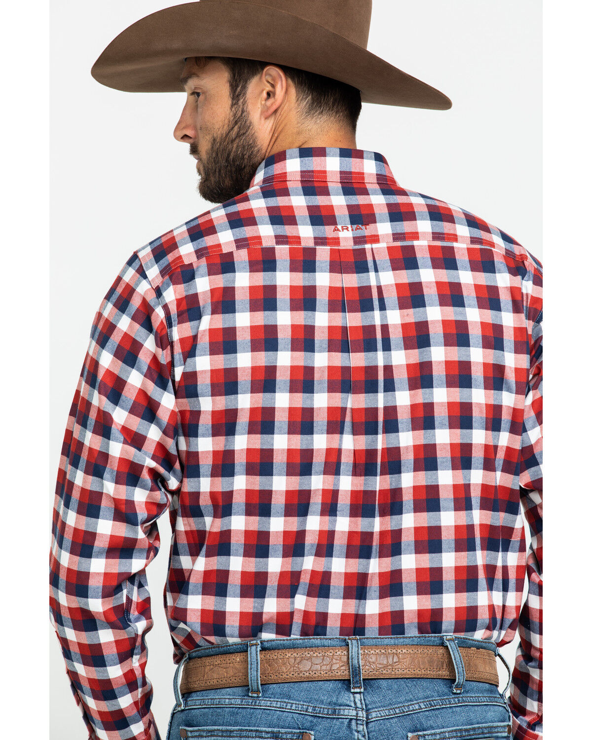 Image #5 - Ariat Men's Elzerman Performance Flannel Long Sleeve Western Shirt, Burgundy, hi-res