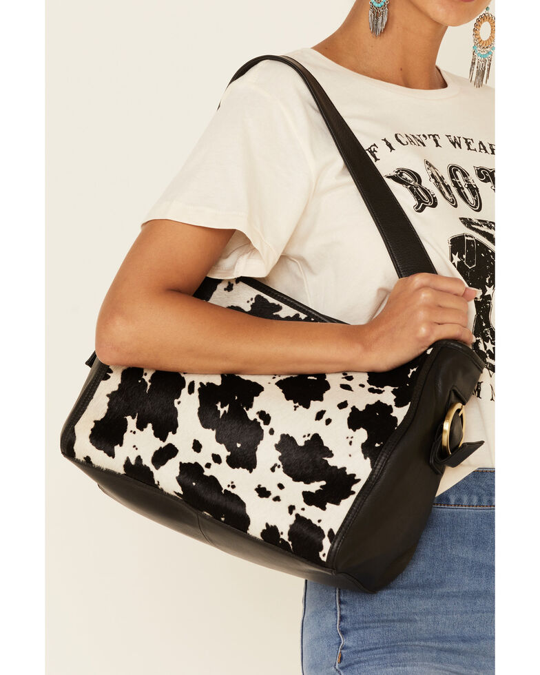 Hobo Women's Hair On Hide Shoulder Bag, Black/white, hi-res