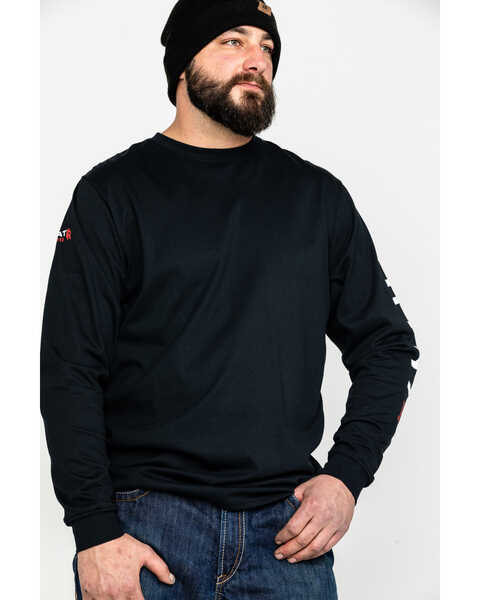Image #1 - Ariat Men's FR Roughneck Skull Logo Crew Long Sleeve Work T-Shirt , Black, hi-res