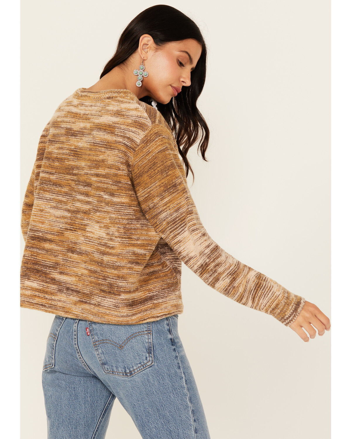 Image #4 - Cleo + Wolf Women's Spacedye Crew Neck Sweater, Brown, hi-res