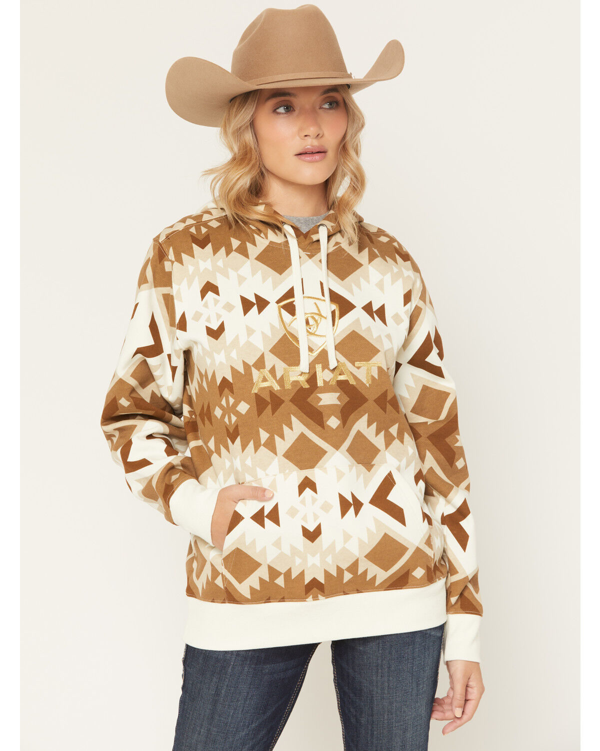 Image #1 - Ariat Women's Boot Barn Exclusive Southwestern Print Hoodie, Brown, hi-res