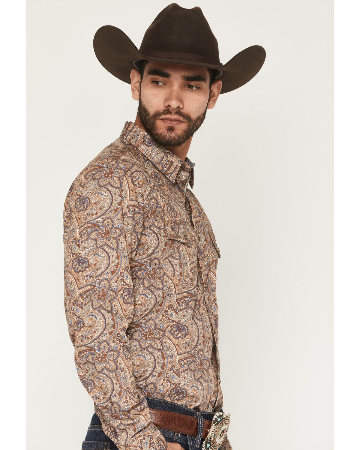 Image #2 - Cody James Men's Jensen Paisley Print Long Sleeve Snap Western Shirt, Brown, hi-res