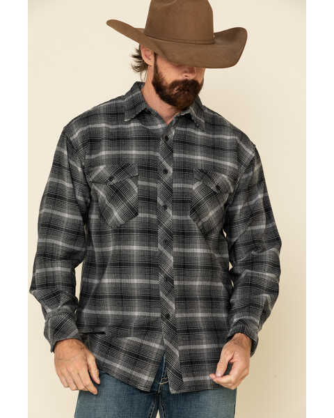 Resistol Men's Gray Simcoe Ombre Plaid Long Sleeve Western Shirt , Grey, hi-res