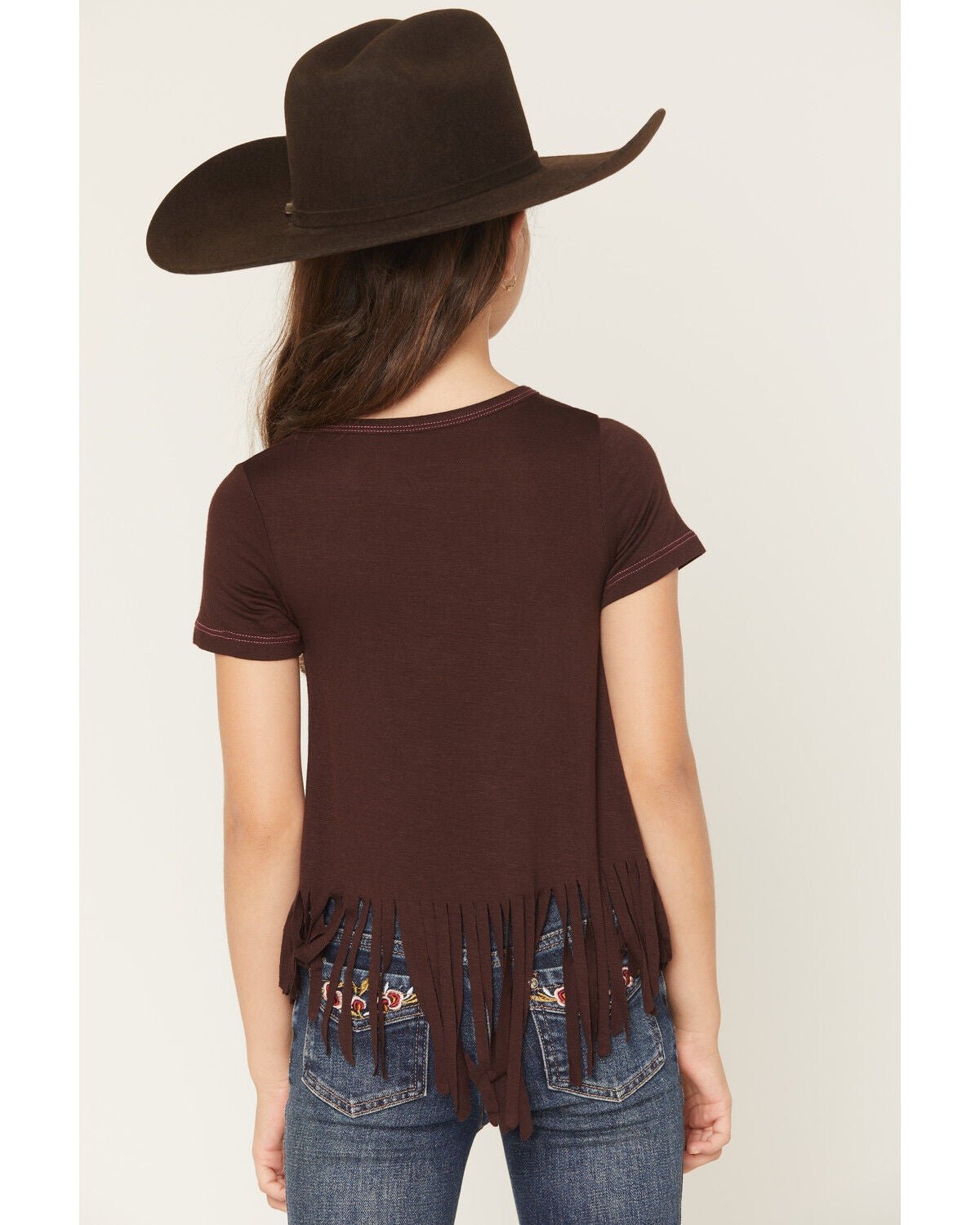 Image #4 - Cowgirl Hardware Girls' Cowgirl Fringe Short Sleeve Tee, Brown, hi-res