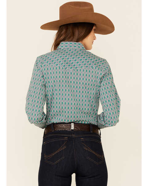 Image #4 - Cinch Women's Blue & Green Circle Geo Print Long Sleeve Snap Western Core Shirt, Purple, hi-res