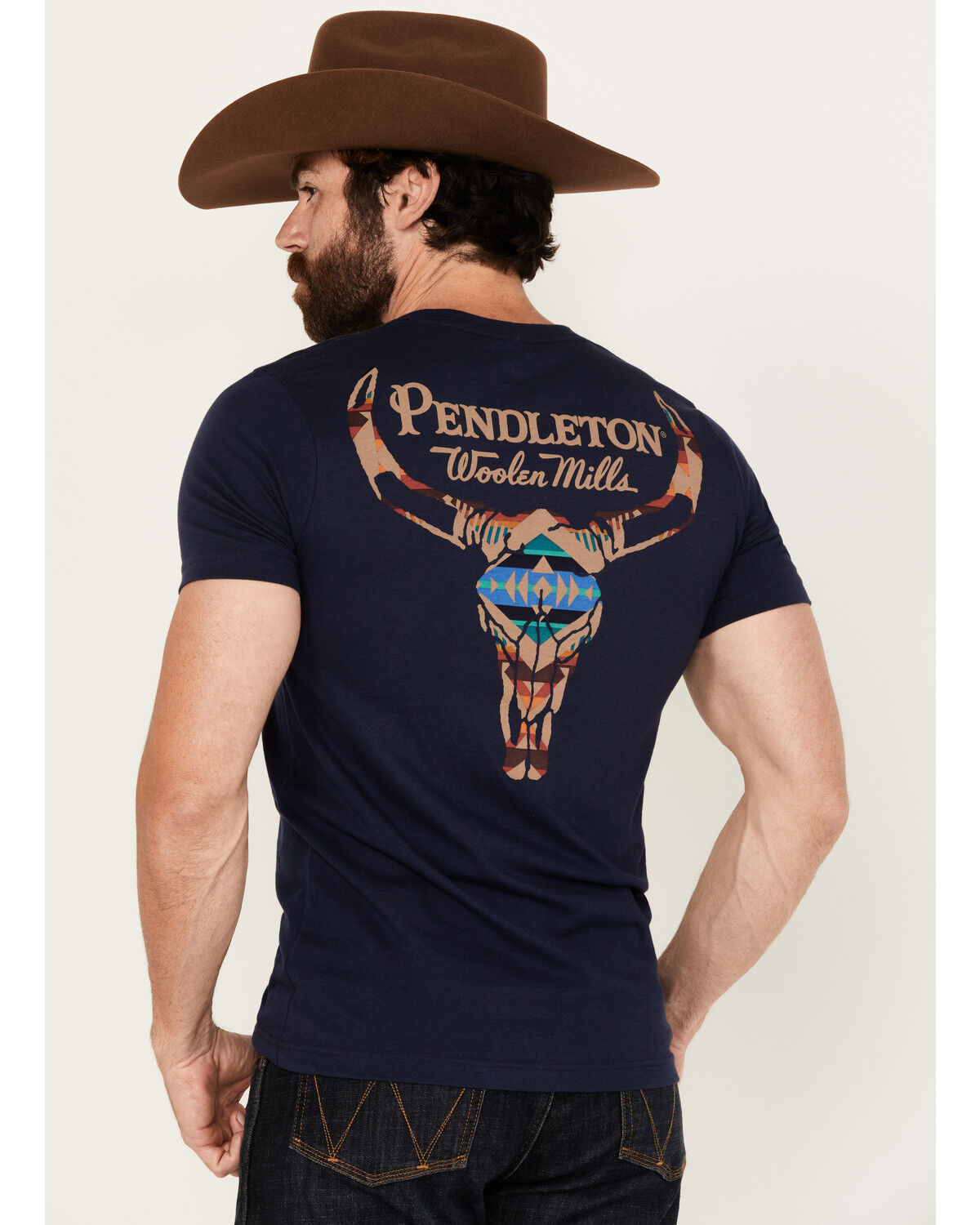 Image #1 - Pendleton Men's Boot Barn Exclusive Stone Skull Short Sleeve T-Shirt, Navy, hi-res