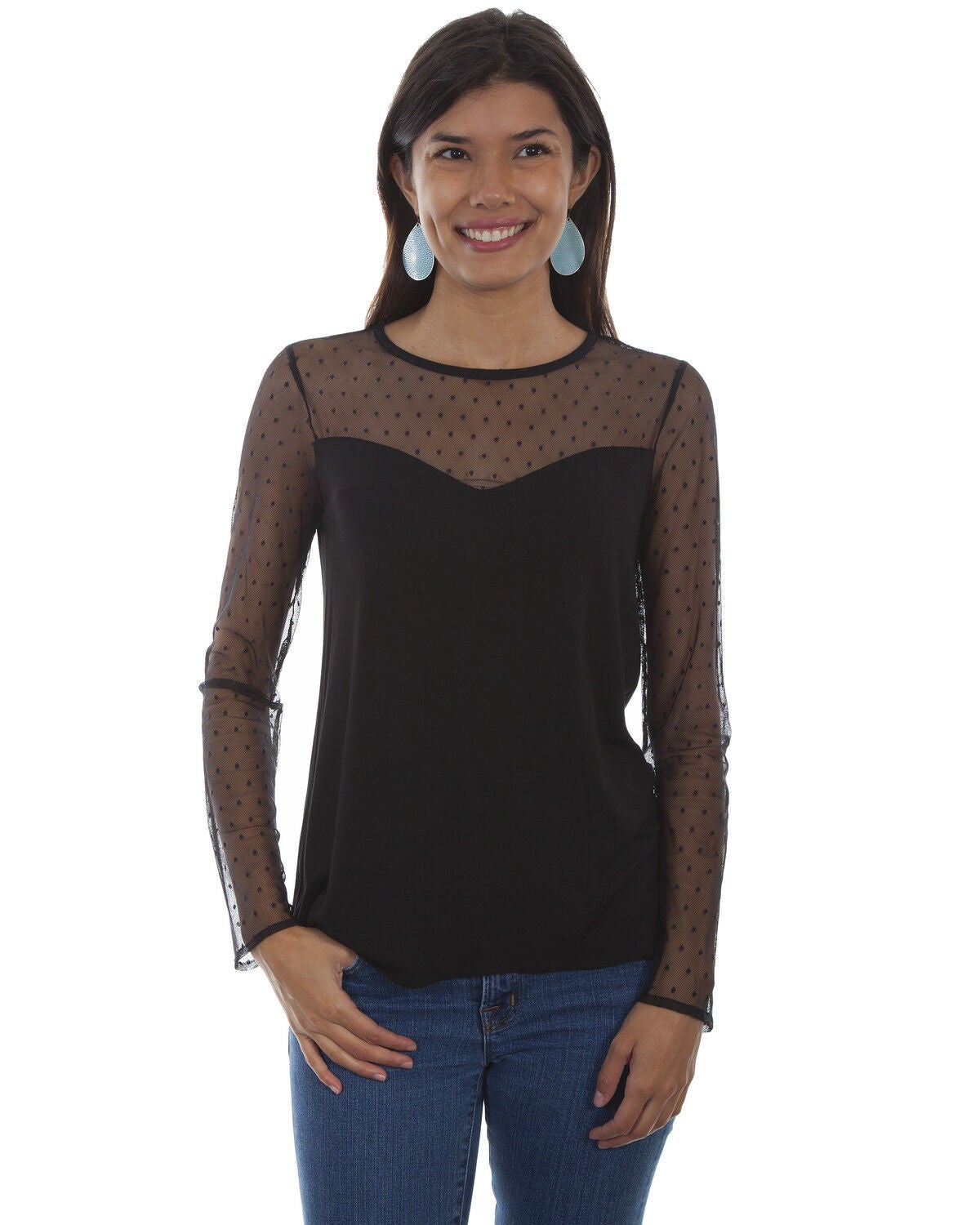 Honey Creek by Scully Women's Black Swiss Dot Sweetheart Top, Black, hi-res