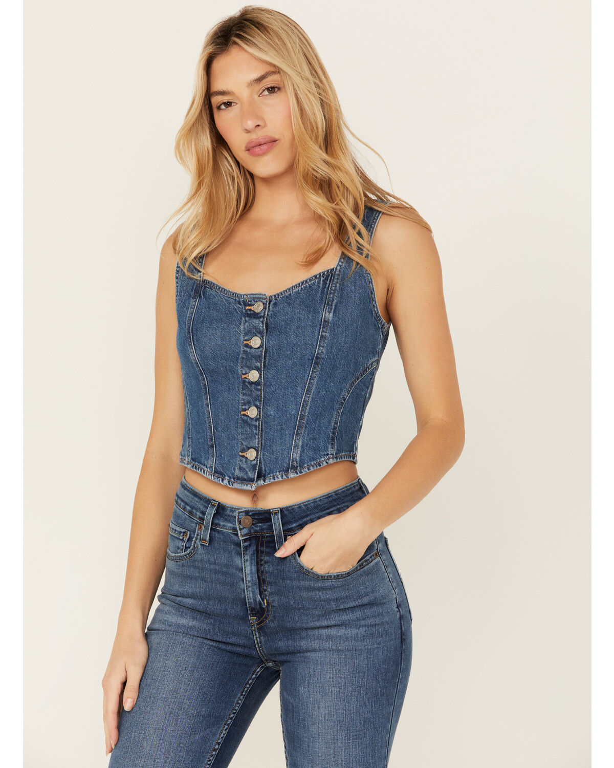 Image #1 - Levi's Women's Dark Medium Wash Western Alani Corset, , hi-res