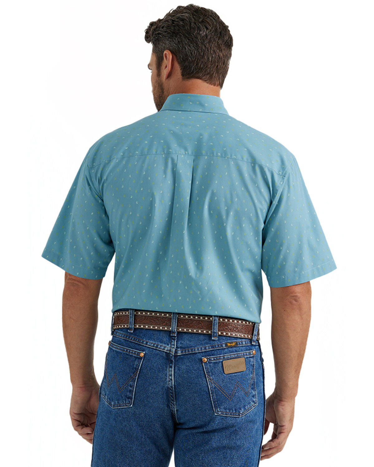 Image #3 - Wrangler Men's Classic Paisley Print Short Sleeve Button-Down Western Shirt, Blue, hi-res