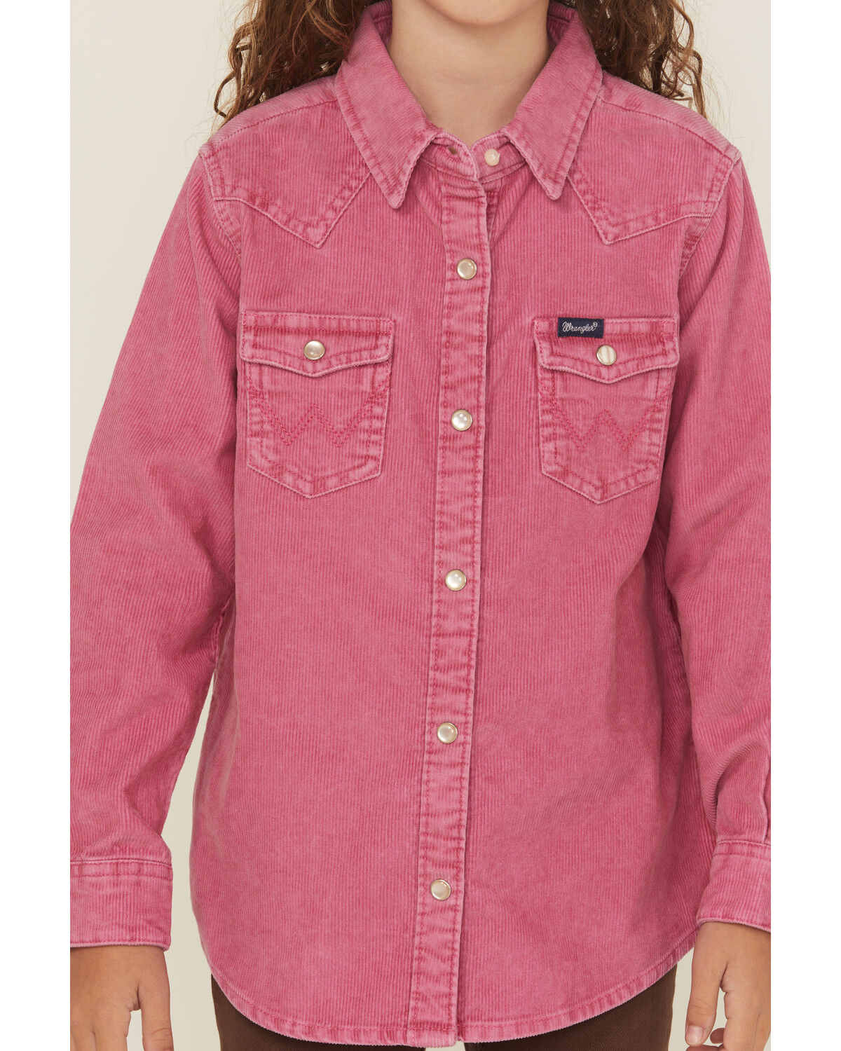 Image #3 - Wrangler Girls' Corduroy Long Sleeve Snap Western Shirt, Pink, hi-res