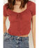 Image #3 - Wild Moss Women's Textured Corset Knit Top, Red, hi-res