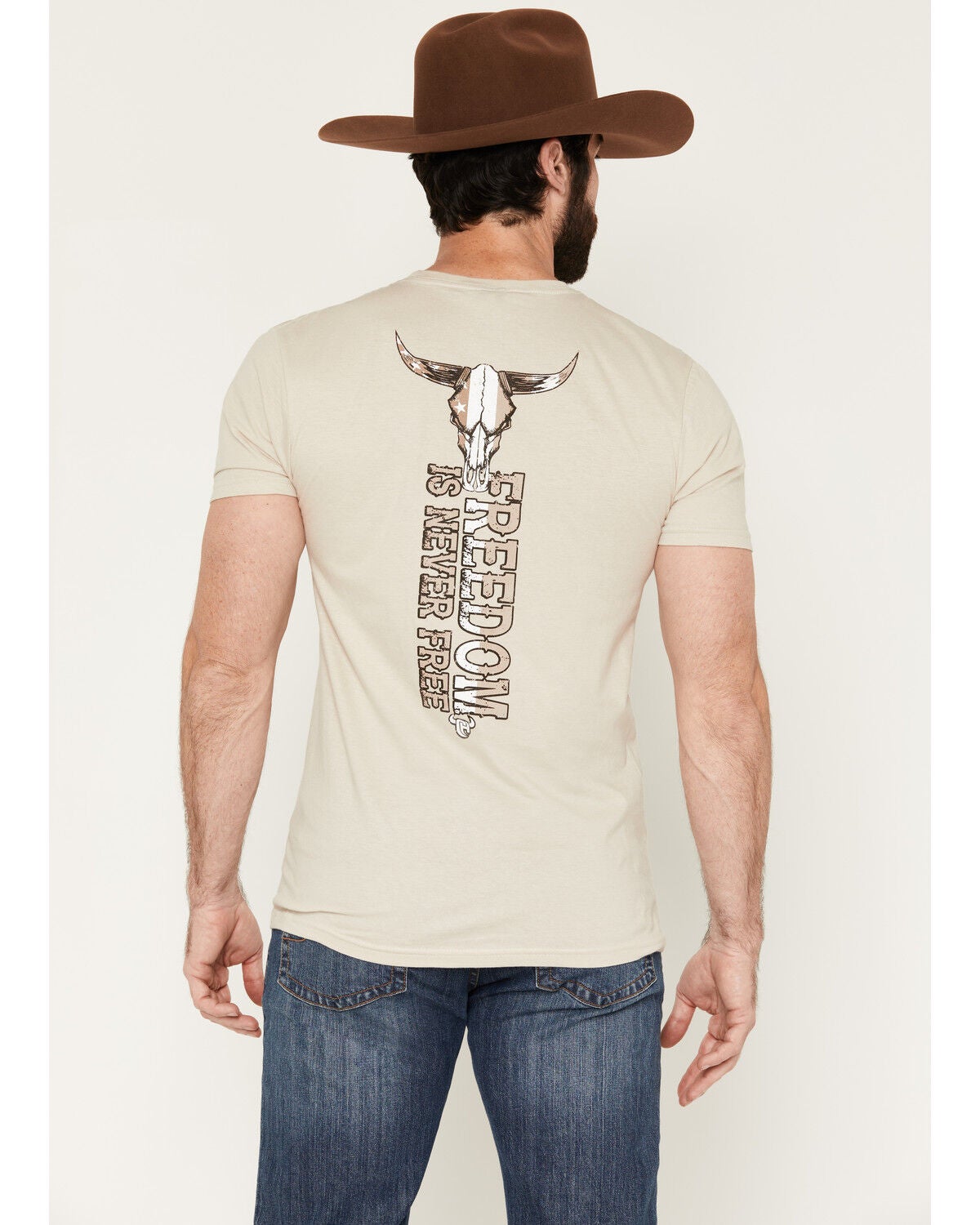 Cowboy Hardware Men's Boot Barn Exclusive Freedom Is Never Free Short Sleeve Graphic T-Shirt, Sand, hi-res