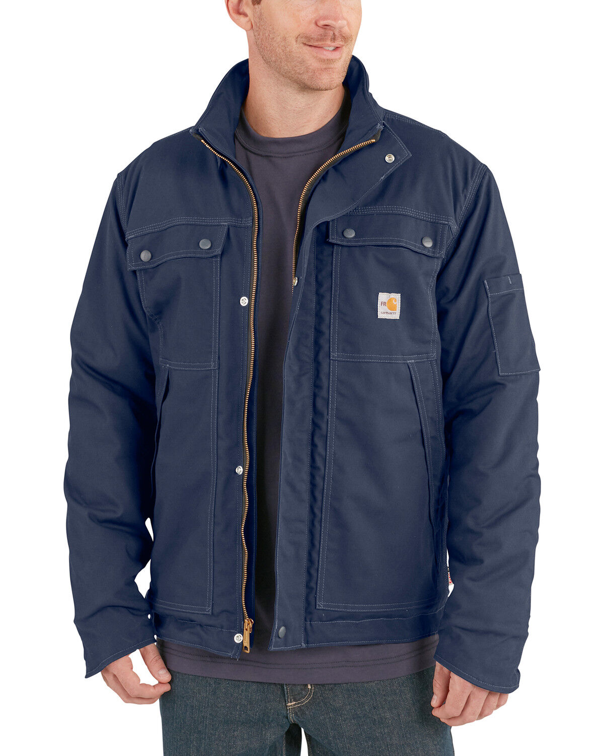 Image #2 - Carhartt Men's FR Full Swing Quick Duck Work Coat, Navy, hi-res