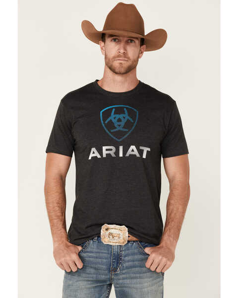 Ariat Men's Heather Charcoal Blends Shield Logo Graphic Short Sleeve T-Shirt , Charcoal, hi-res