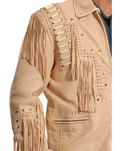 Image #4 - Liberty Wear Men's Fringed Leather Jacket , Cream, hi-res