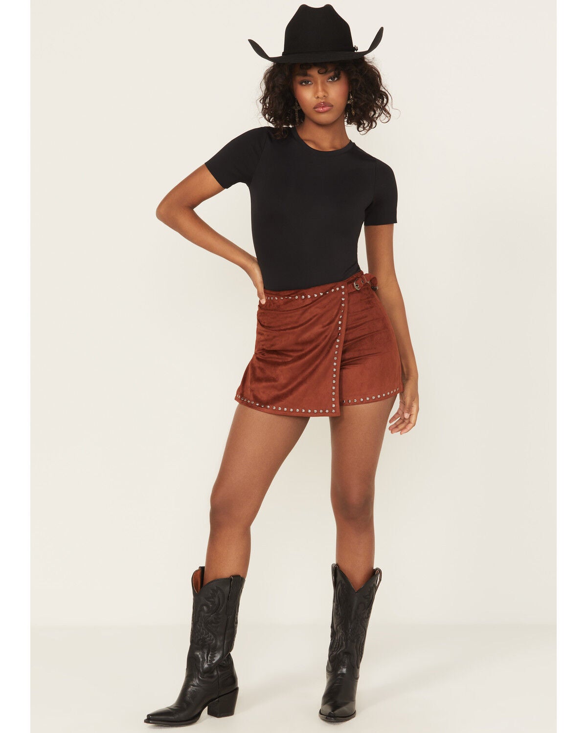 Rock & Roll Denim Women's Micro Faux Suede Skort, Brown, hi-res