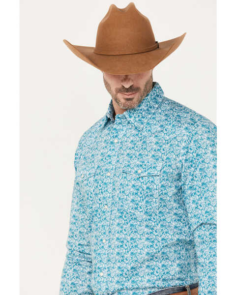Wrangler 20X Men's Advanced Comfort Paisley Print Long Sleeve Snap Western Shirt, Teal, hi-res