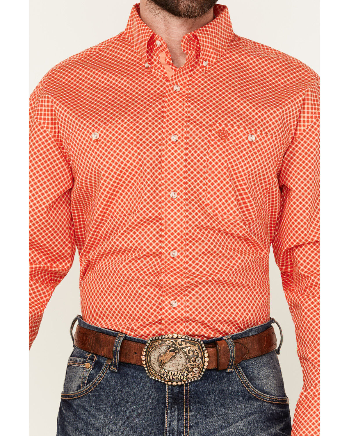 Image #3 - George Strait by Wrangler Men's Geo Print Long Sleeve Button-Down Stretch Western Shirt, Red, hi-res