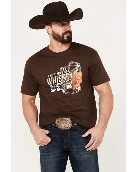 Moonshine Spirit Men's Turn Down Whiskey Short Sleeve Graphic T-Shirt, Dark Brown, hi-res