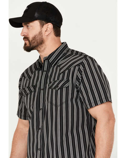 Image #2 - Moonshine Spirit Men's Capone Striped Short Sleeve Western Snap Shirt, Black, hi-res