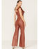 Image #4 - Flying Tomato Women's Faux Leather Flare Jumpsuit, Rust Copper, hi-res