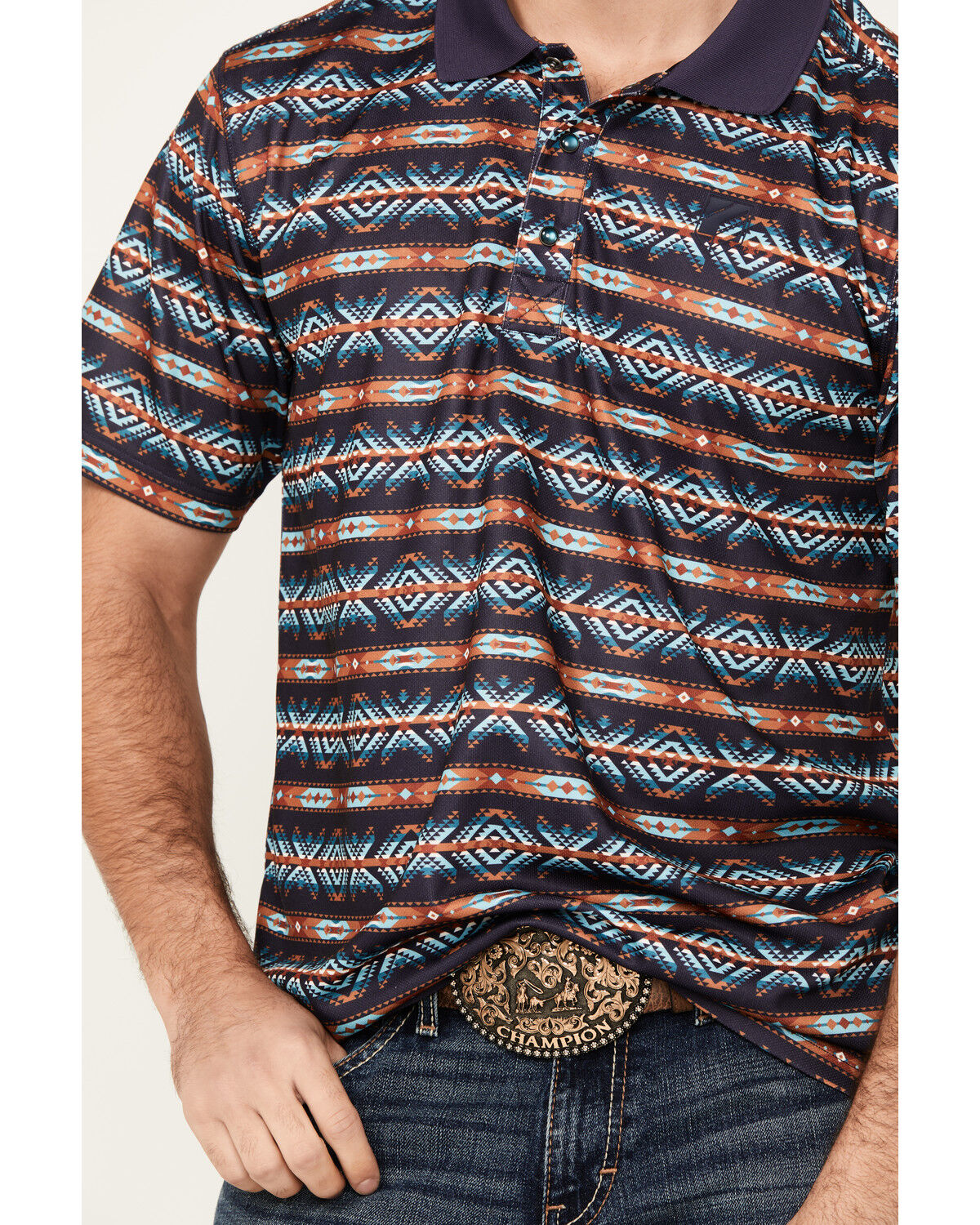 Image #3 - RANK 45® Men's Lusaka Southwestern Print Short Sleeve Polo Shirt, Dark Blue, hi-res