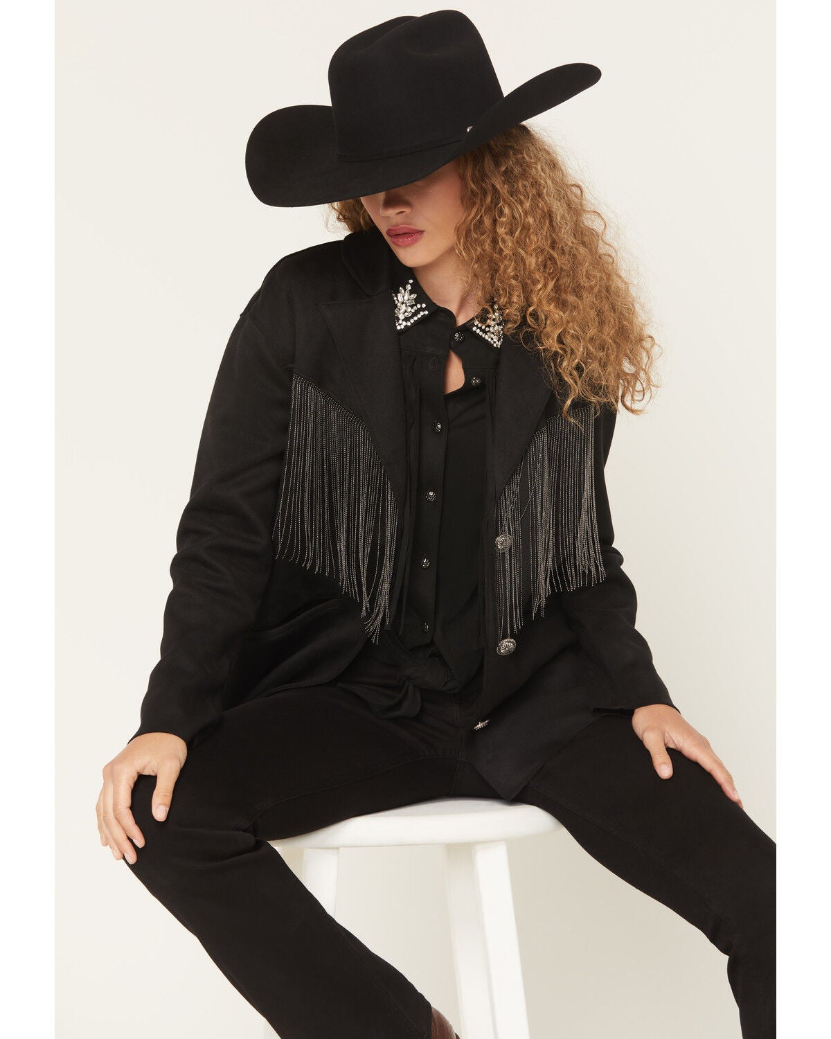 Image #1 - Idyllwind Women's Colton Faux Suede Fringe Blazer, Black, hi-res