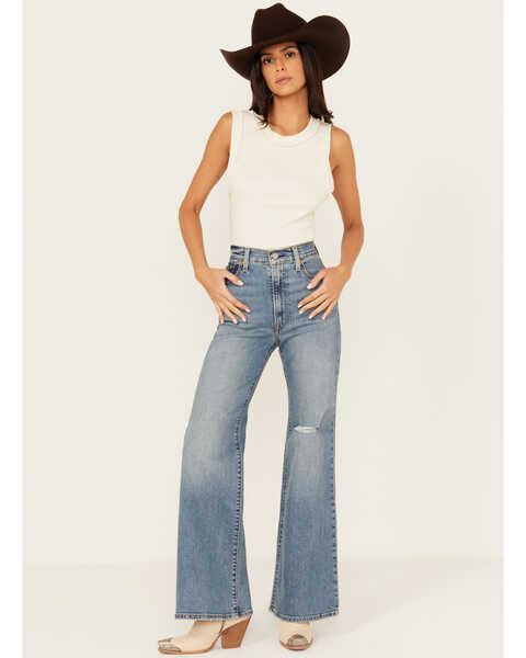 Image #1 - Levi's Women's Light Wash High Rise Slim Stretch Bell Jeans , Light Wash, hi-res