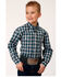 Image #1 - Roper Boys' Plaid Print Long Sleeve Button-Down Western Shirt, Teal, hi-res