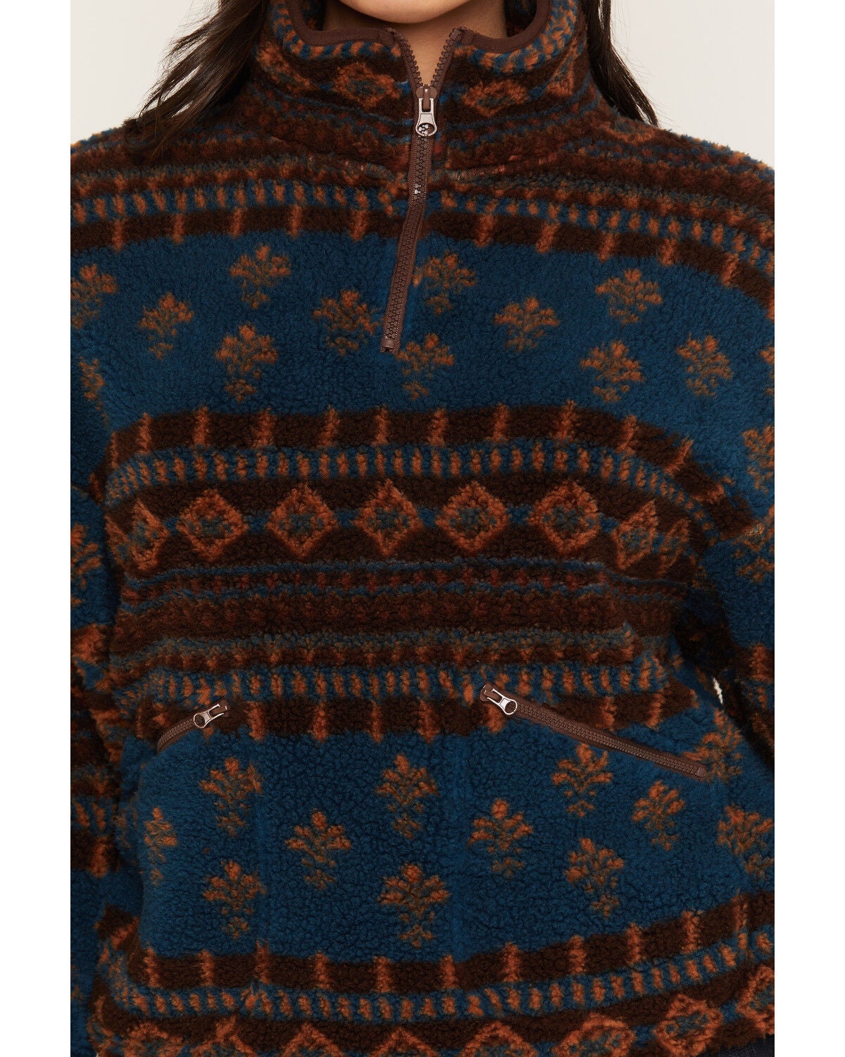 Image #3 - Rock & Roll Denim Women's Southwestern Print Sherpa Pullover, Blue, hi-res