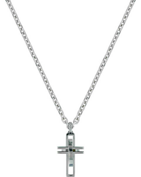 Montana Silversmiths Men's Modern Art Cross Necklace , Silver, hi-res