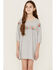Roper Girls' Cotton Millenge Empire 3/4 Sleeve Dress , Grey, hi-res