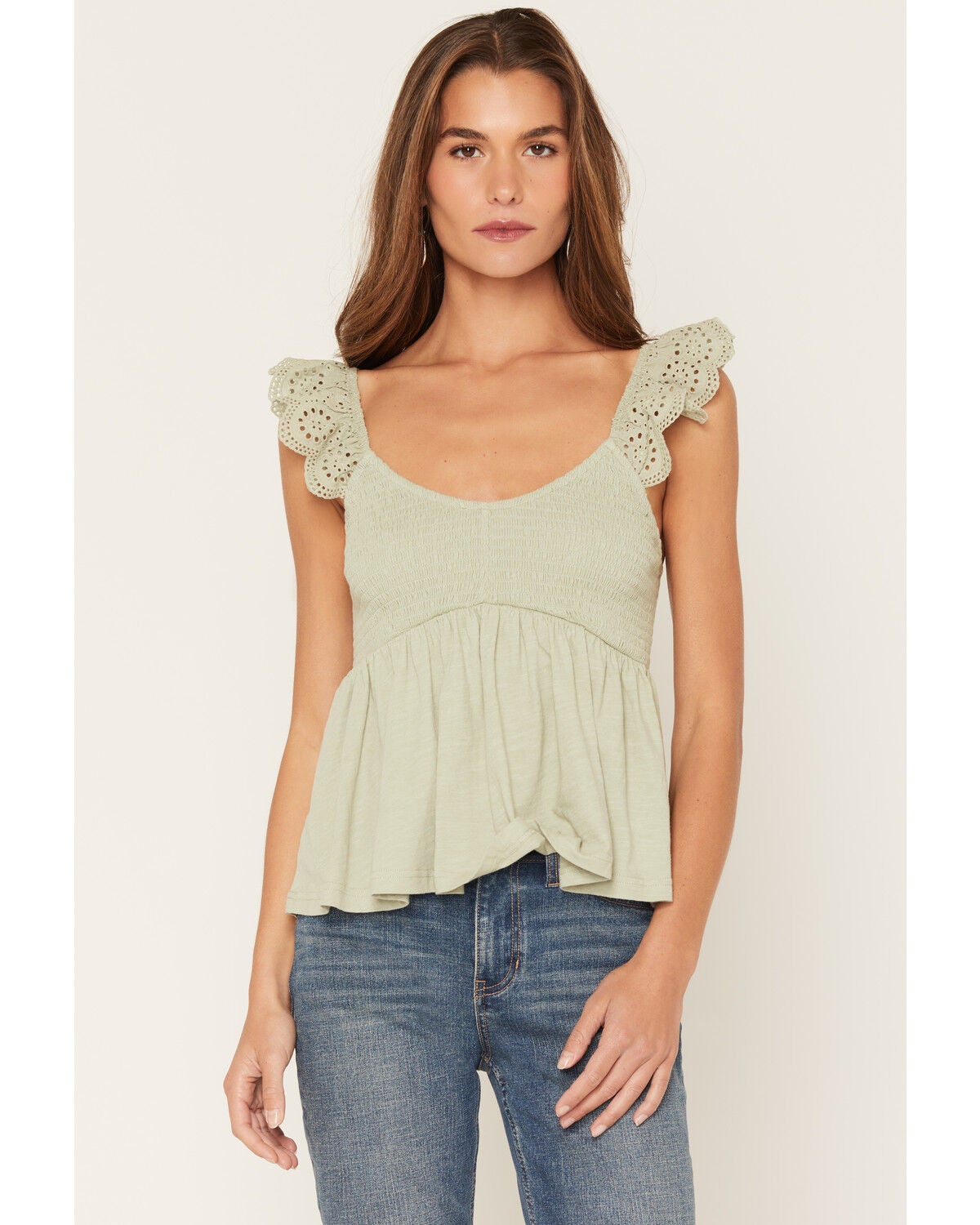 Cleo + Wolf Women's Solid Flutter Sleeve Shirt, Mint, hi-res