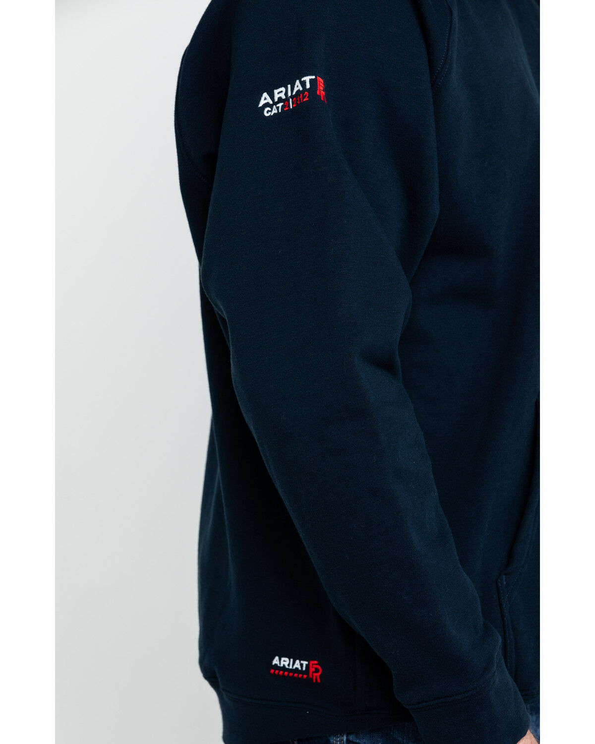 Image #5 - Ariat Men's FR Primo Fleece Logo Hooded Work Sweatshirt - Tall, Navy, hi-res