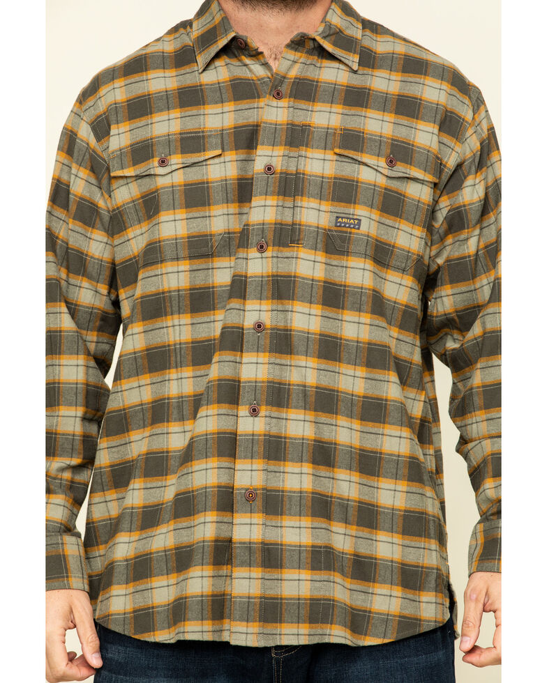 Ariat Men's Olive Rebar Flannel Durastretch Plaid Long Sleeve Work Shirt - Big , Olive, hi-res