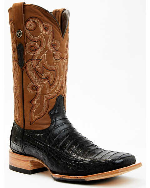 Image #1 - Tanner Mark Men's Exotic Caiman Belly Western Boots - Broad Square Toe, Black, hi-res