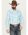 Image #1 - Wrangler Men's 20X Plaid Print Long Sleeve Snap Stretch Western Shirt - Tall, Turquoise, hi-res