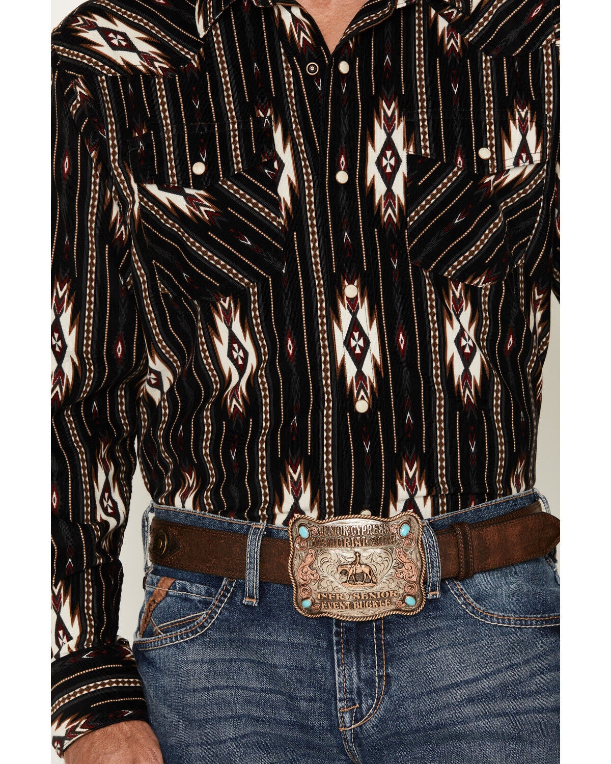 Image #3 - Ariat Men's Retro Holbert Southwestern Corduroy Long Sleeve Snap Western Shirt, Black, hi-res