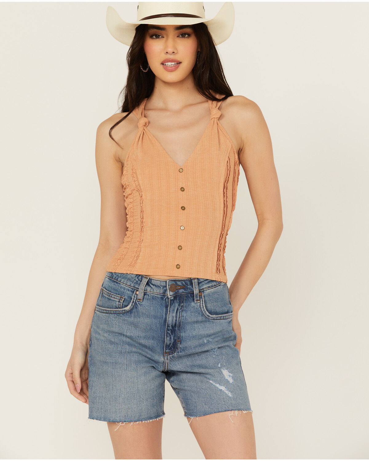 Image #1 - Miss Me Women's Knot Tank, Orange, hi-res