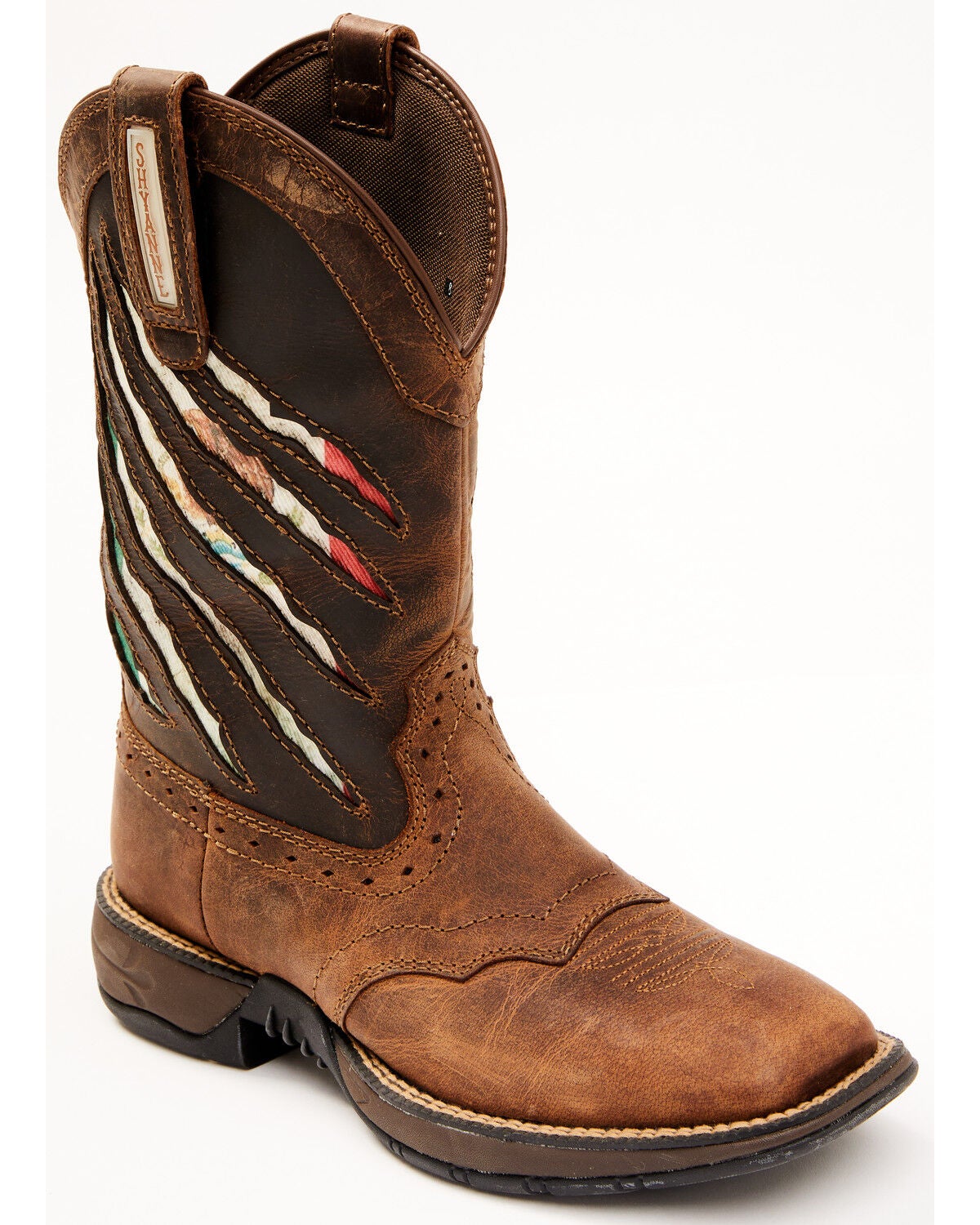 RANK 45&reg; Women's Xero Gravity Lite Mexican Flag Western Performance Boots - Broad Square Toe, Brown, hi-res