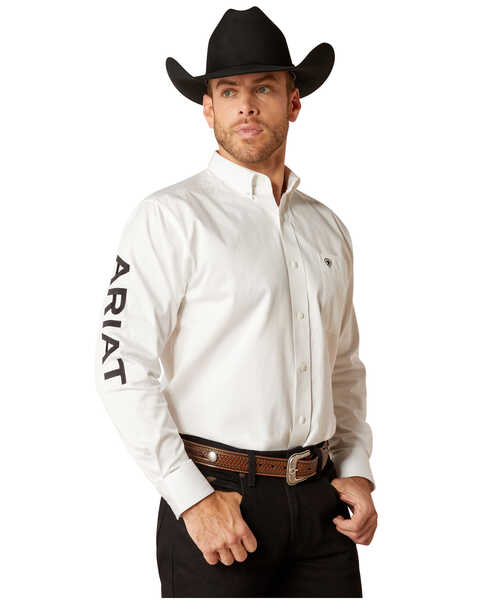 Image #1 - Ariat Men's Team Logo Twill Long Sleeve Button-Down Western Shirt  - Big , White, hi-res