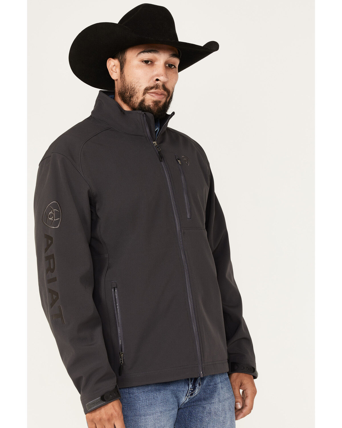 Image #2 - Ariat Men's Logo 2.0 Embroidered Zip Softshell Jacket - Big, Dark Grey, hi-res
