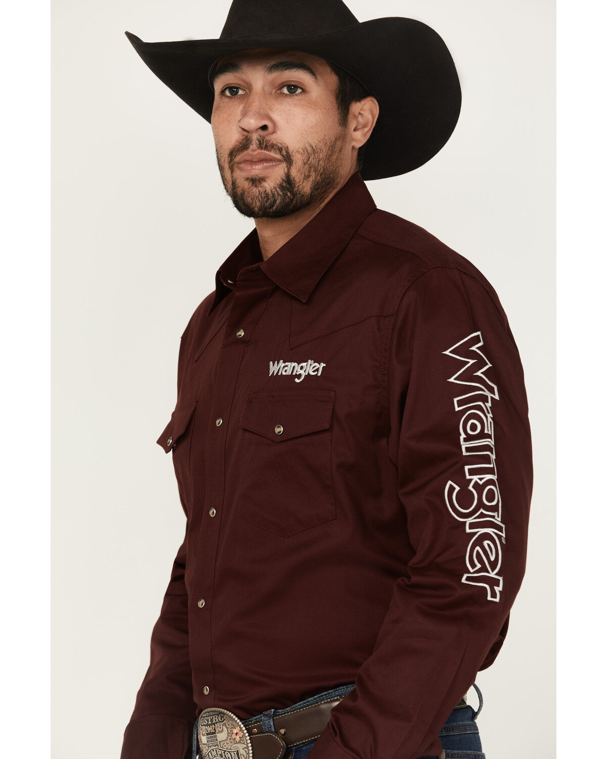 Image #2 - Wrangler Men's Logo Solid Long Sleeve Snap Western Shirt - Tall, Wine, hi-res