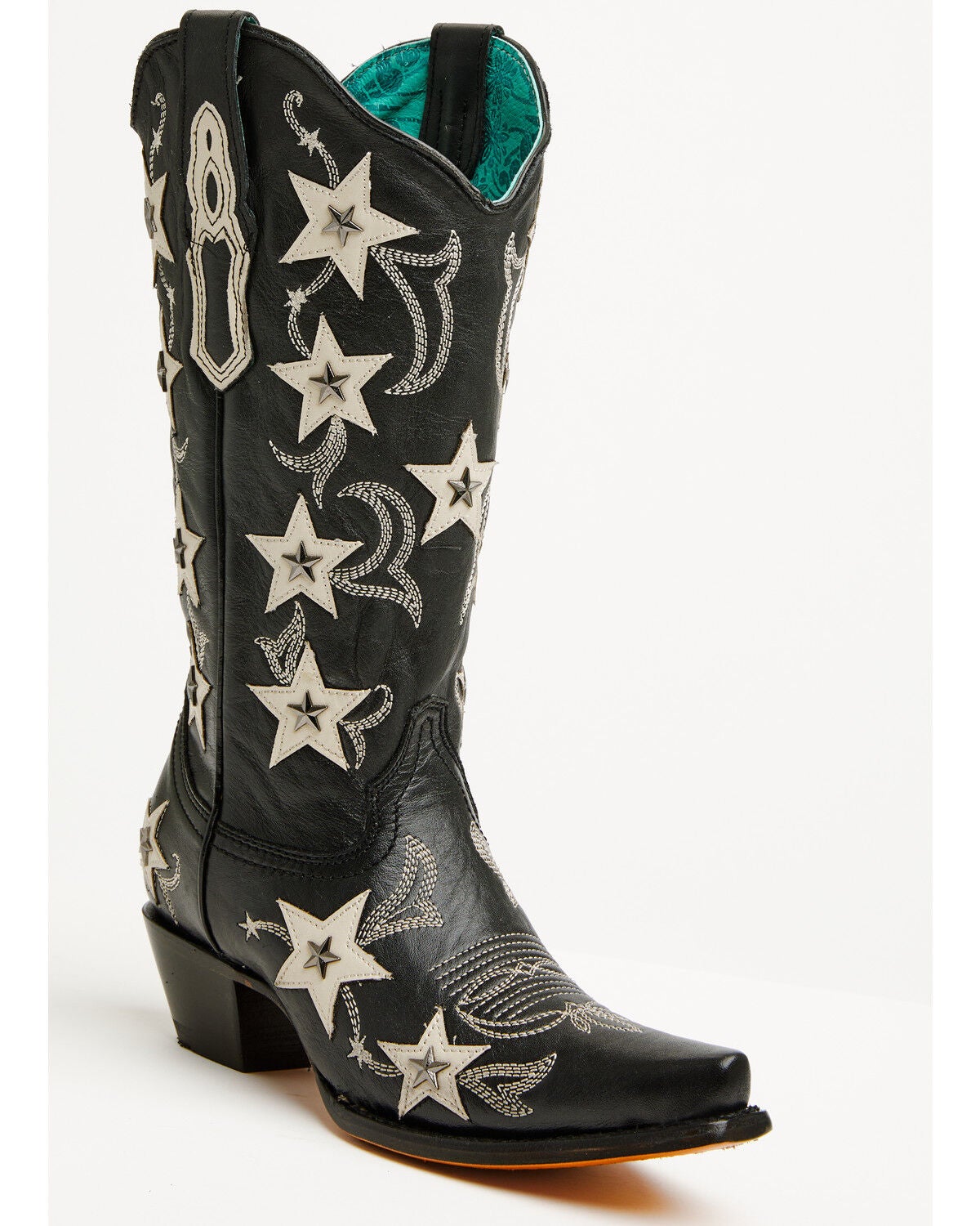 Image #1 - Corral Women's Star Overlay Studded Western Boots - Snip Toe, Black, hi-res