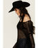 Image #2 - POL Women's Open Crochet Sweater, Black, hi-res