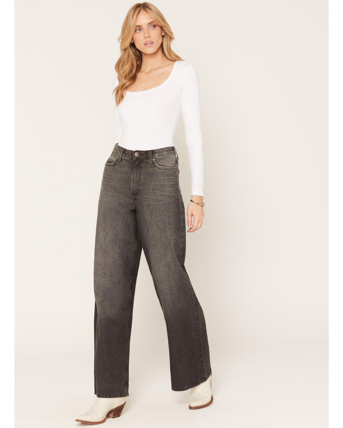 Wrangler Retro Women's Harper High Rise Bailey Wide Leg Denim Jeans, Black, hi-res