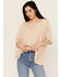 Image #1 - People of Leisure Women's Lace Short Sleeve Shirt, Pink, hi-res